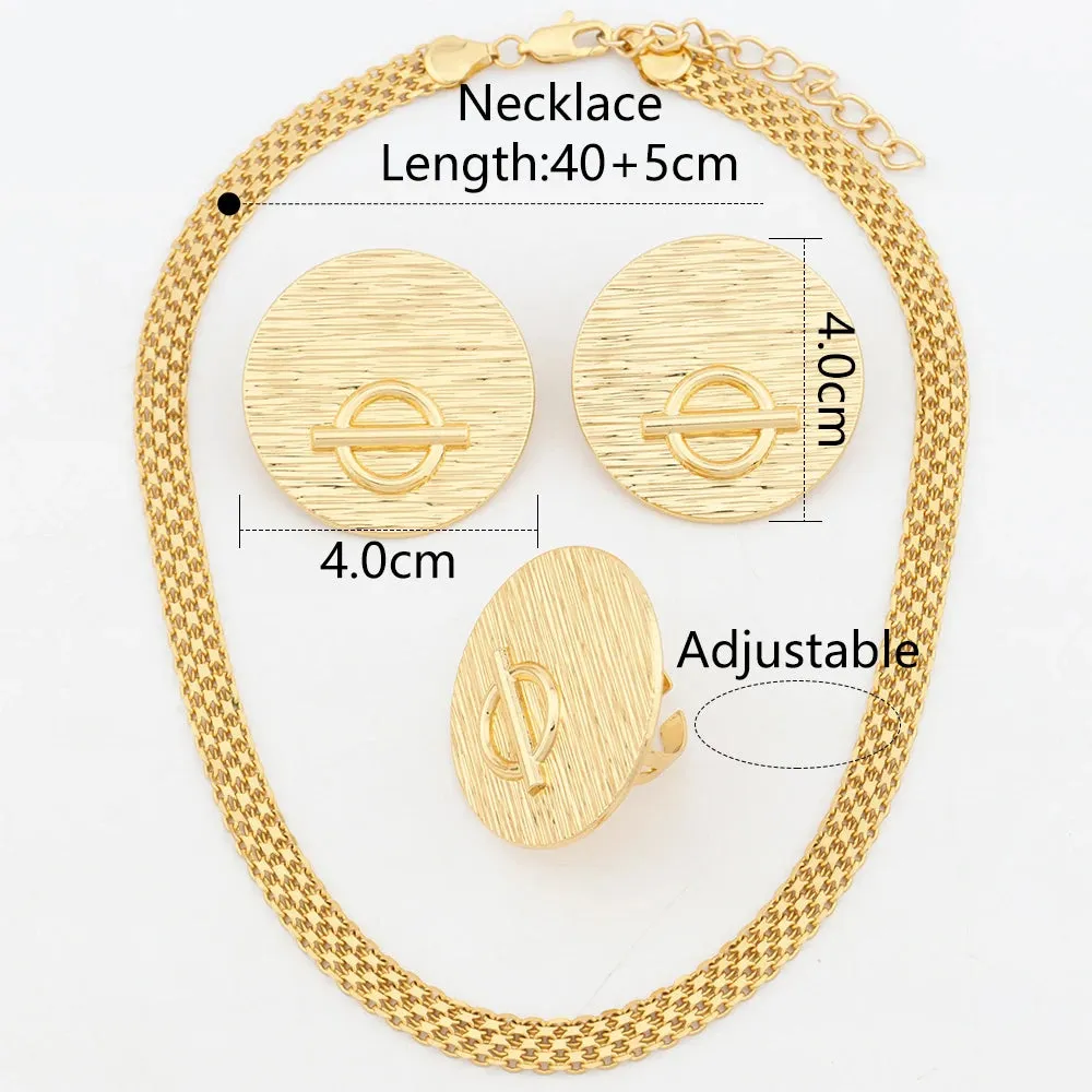Gold Plated Luxury Jewelry Dubai Gold Color Necklace Round Earring Ring