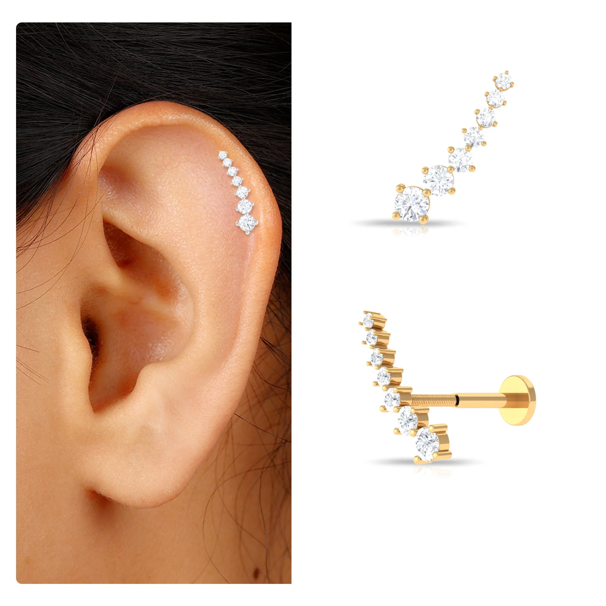 Graduated Style Moissanite Crawler Earring for Helix Piercing