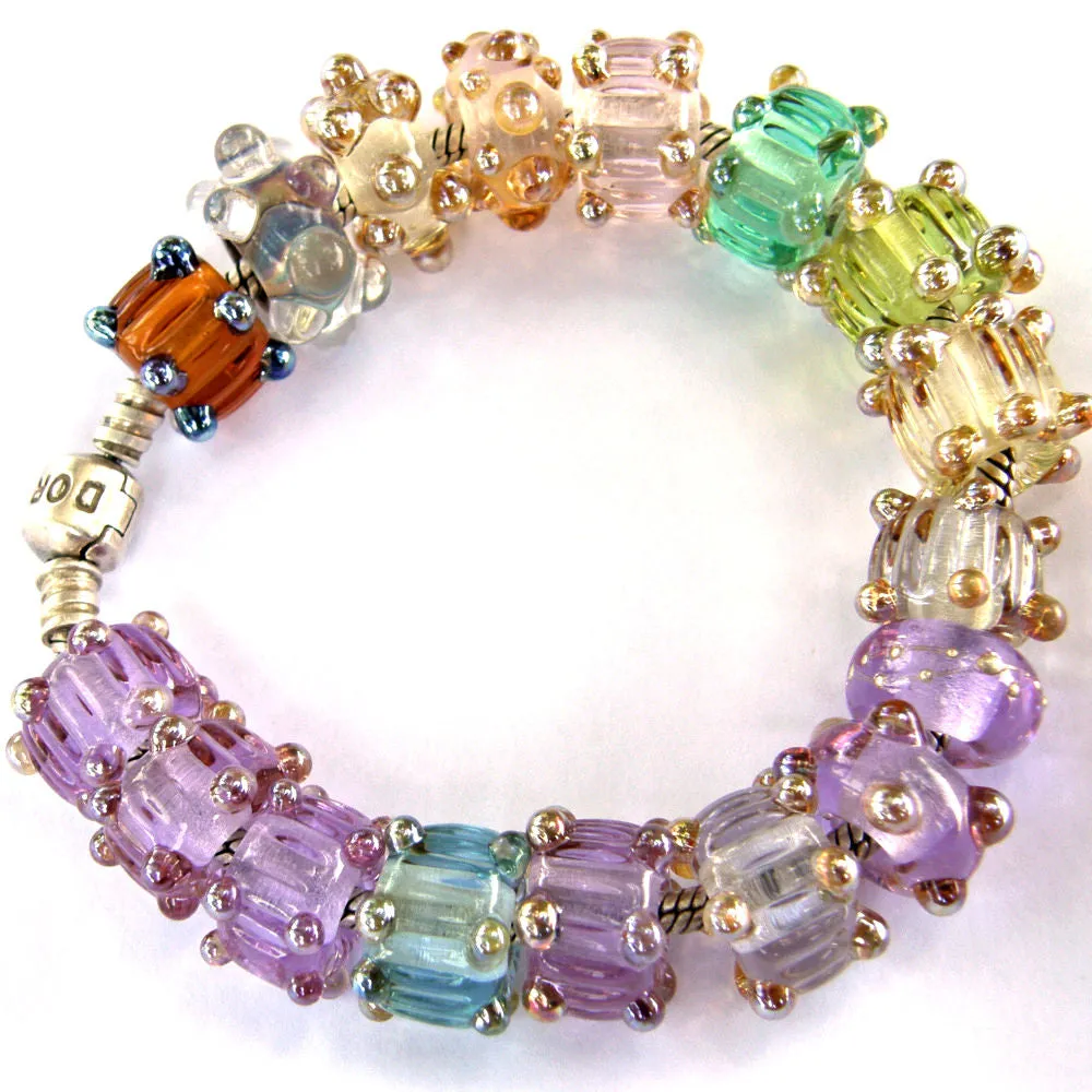 Handmade Large Hole Lampwork Beads, Glass Charm Emerald Green Ripples
