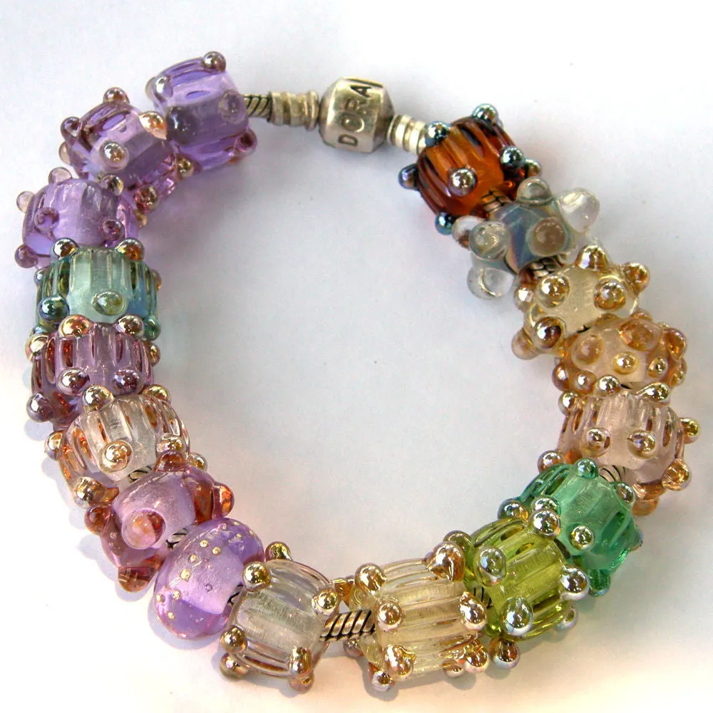 Handmade Large Hole Lampwork Beads, Glass Charm Emerald Green Ripples