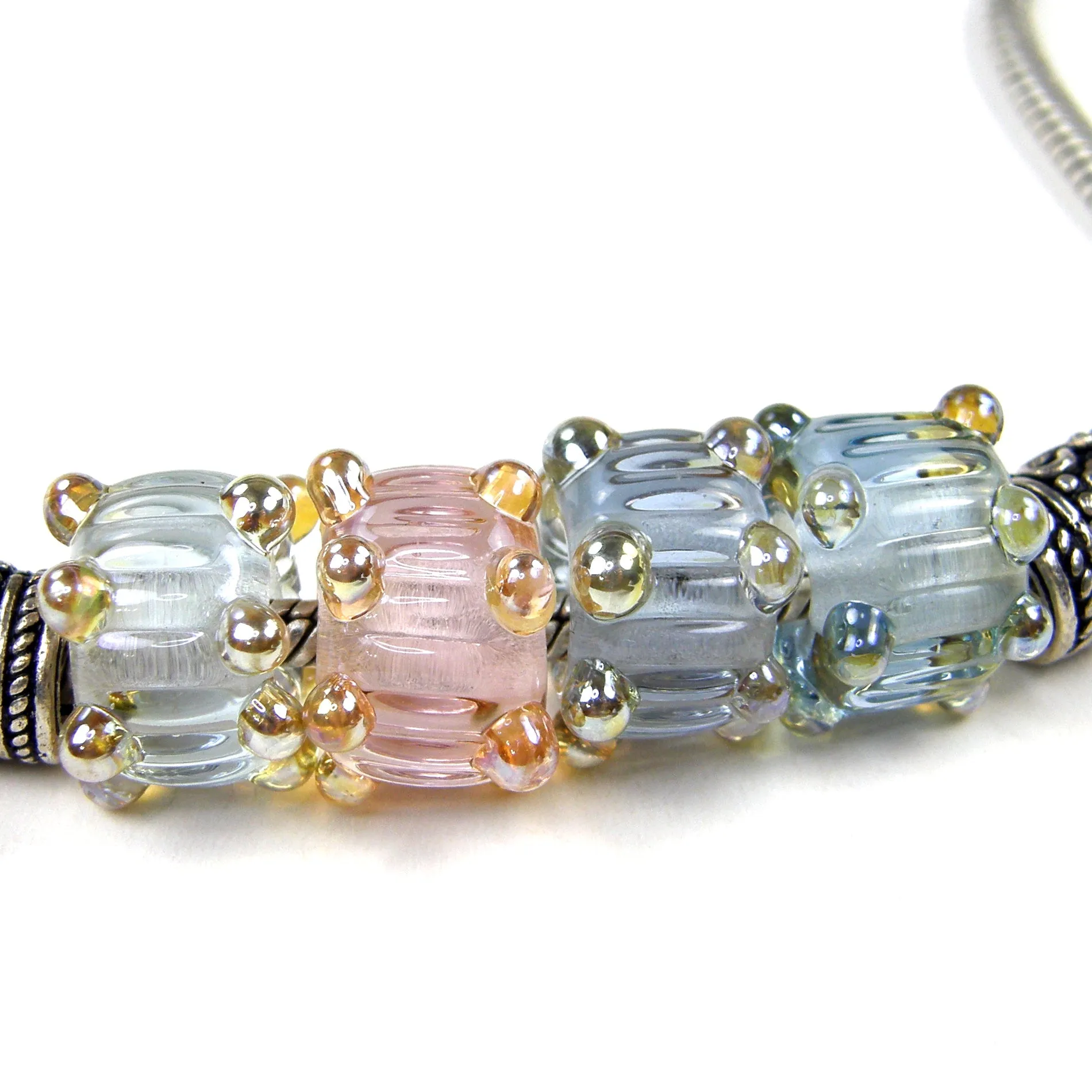 Handmade Large Hole Lampwork Beads, Glass Charm Emerald Green Ripples