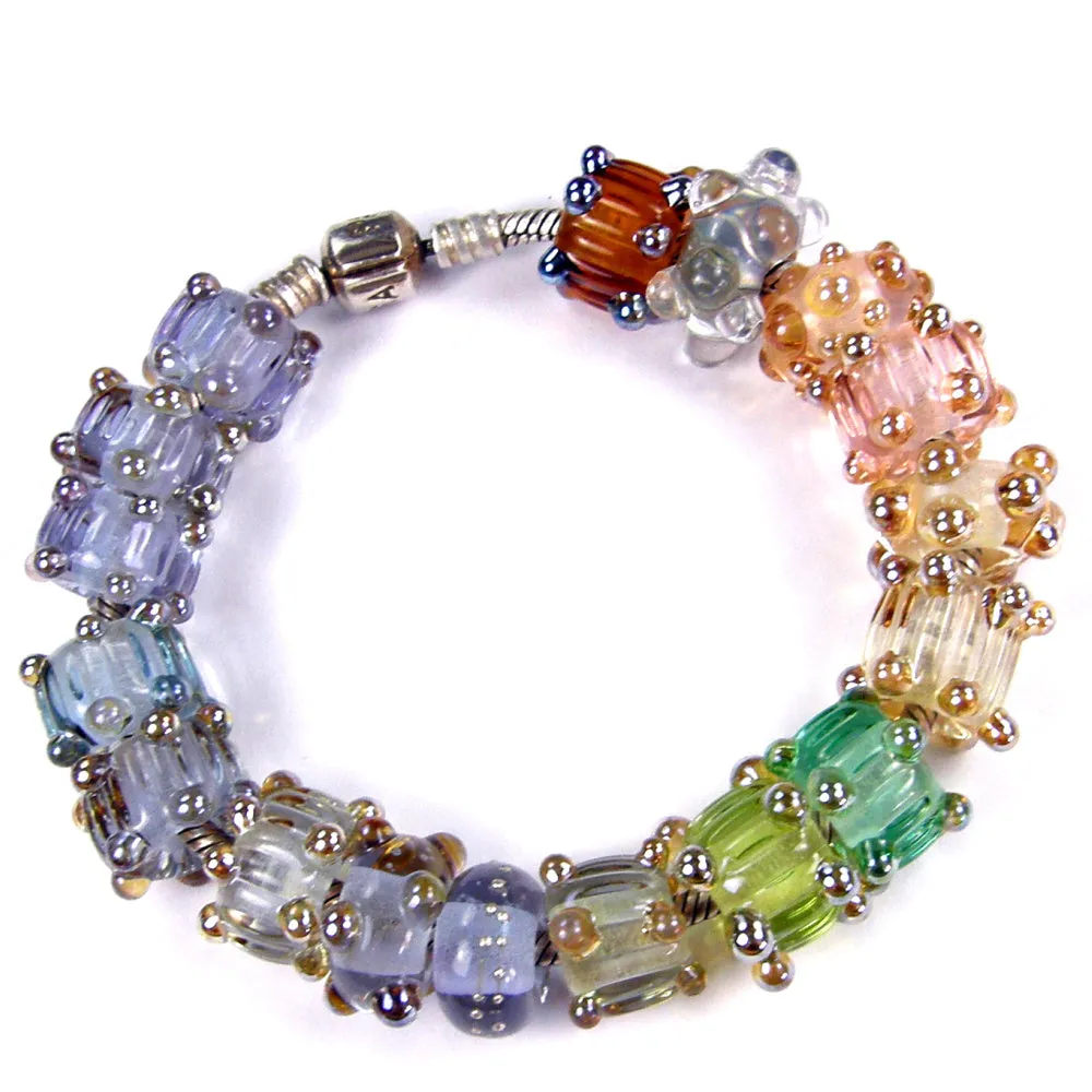 Handmade Large Hole Lampwork Beads, Glass Charm Emerald Green Ripples
