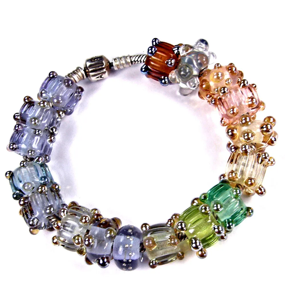 Handmade Large Hole Lampwork Beads, Glass Charm Emerald Green Ripples