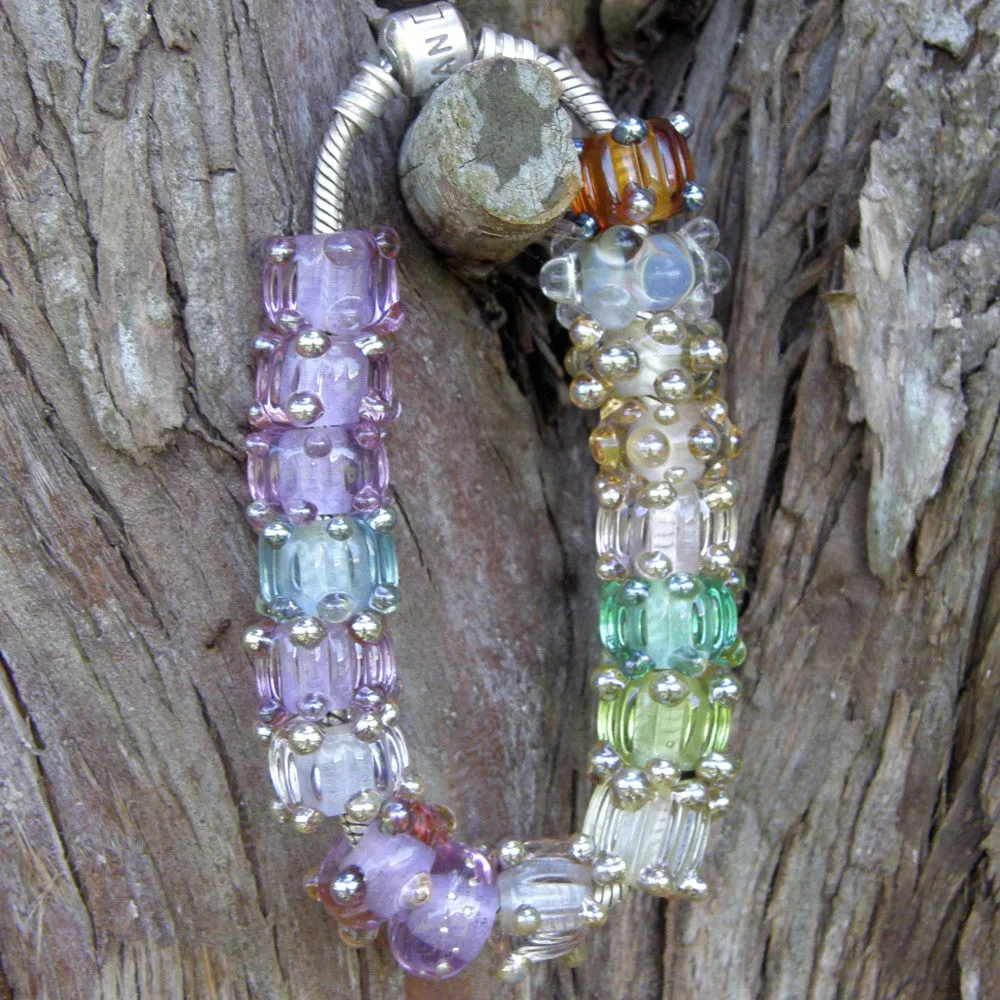 Handmade Large Hole Lampwork Beads, Glass Charm Emerald Green Ripples