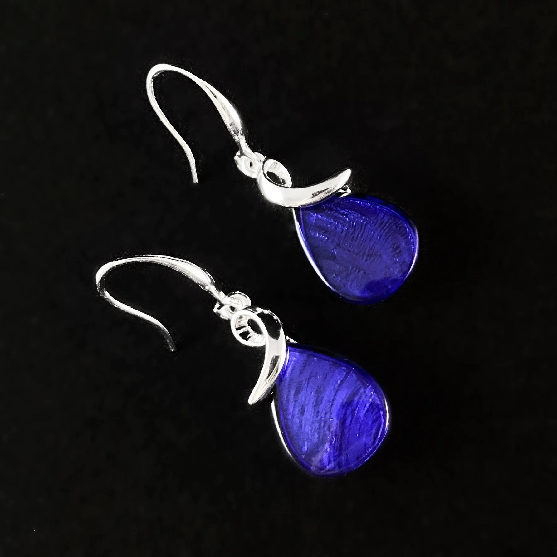 Handmade Shell Dark Blue Teardrop Earrings, Hypoallergenic - Origin