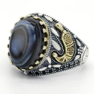 Hot sale Silver Eyes Agate Stone Black Spinel Ring