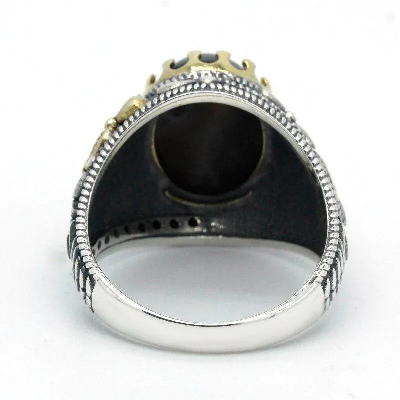 Hot sale Silver Eyes Agate Stone Black Spinel Ring