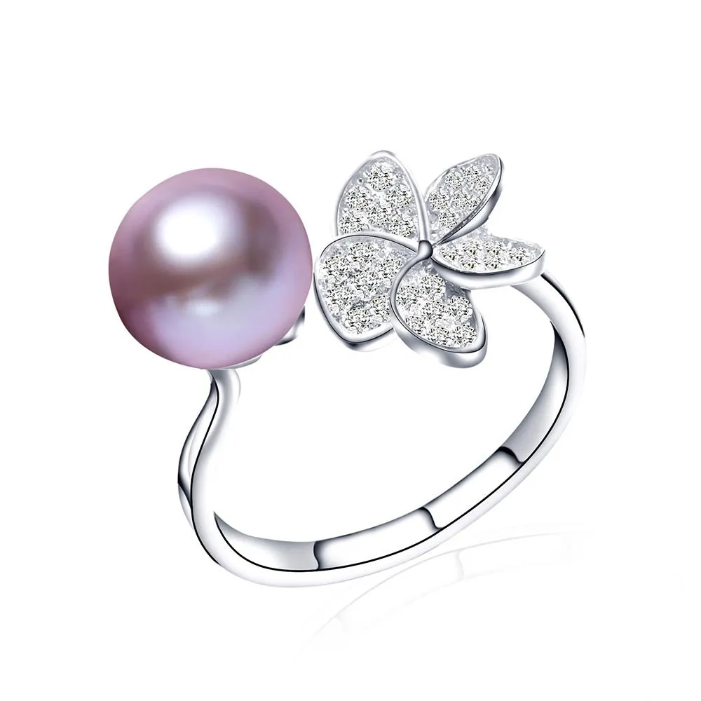 Hot Selling Purple 925 Sterling Silver Ring 100% Genuine Freshwater Pearl Jewelry 4 colors Available Fine Jewelry