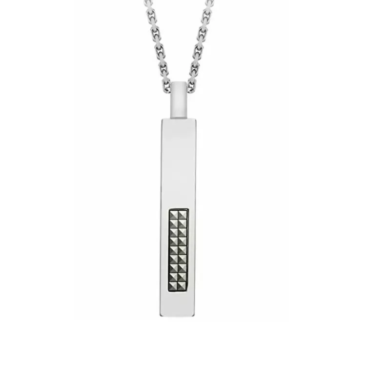 Hoxton London' Men's Sterling Silver Pyramid Marcasite-Set Drop Adjustable Necklace
