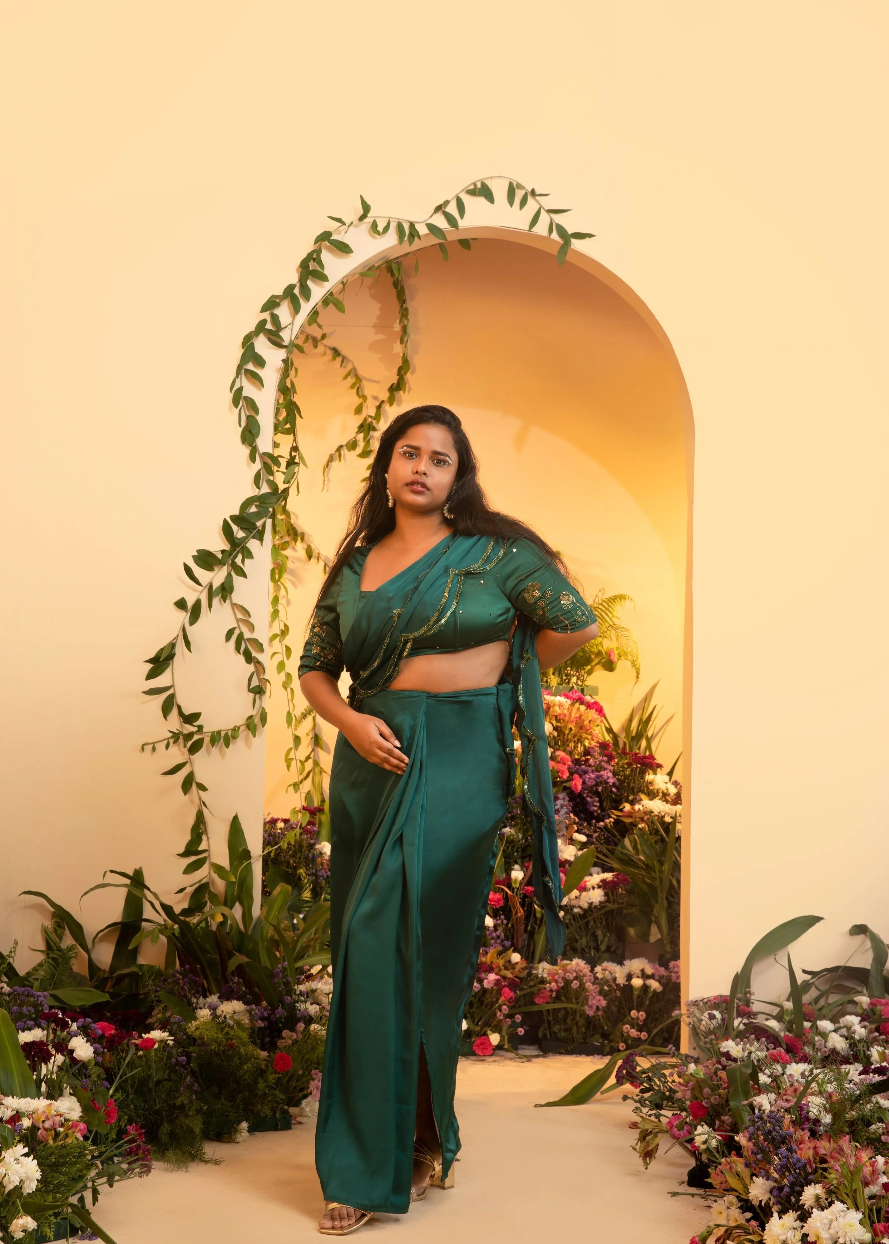 Ila Emerald Embroidered Corset Blouse