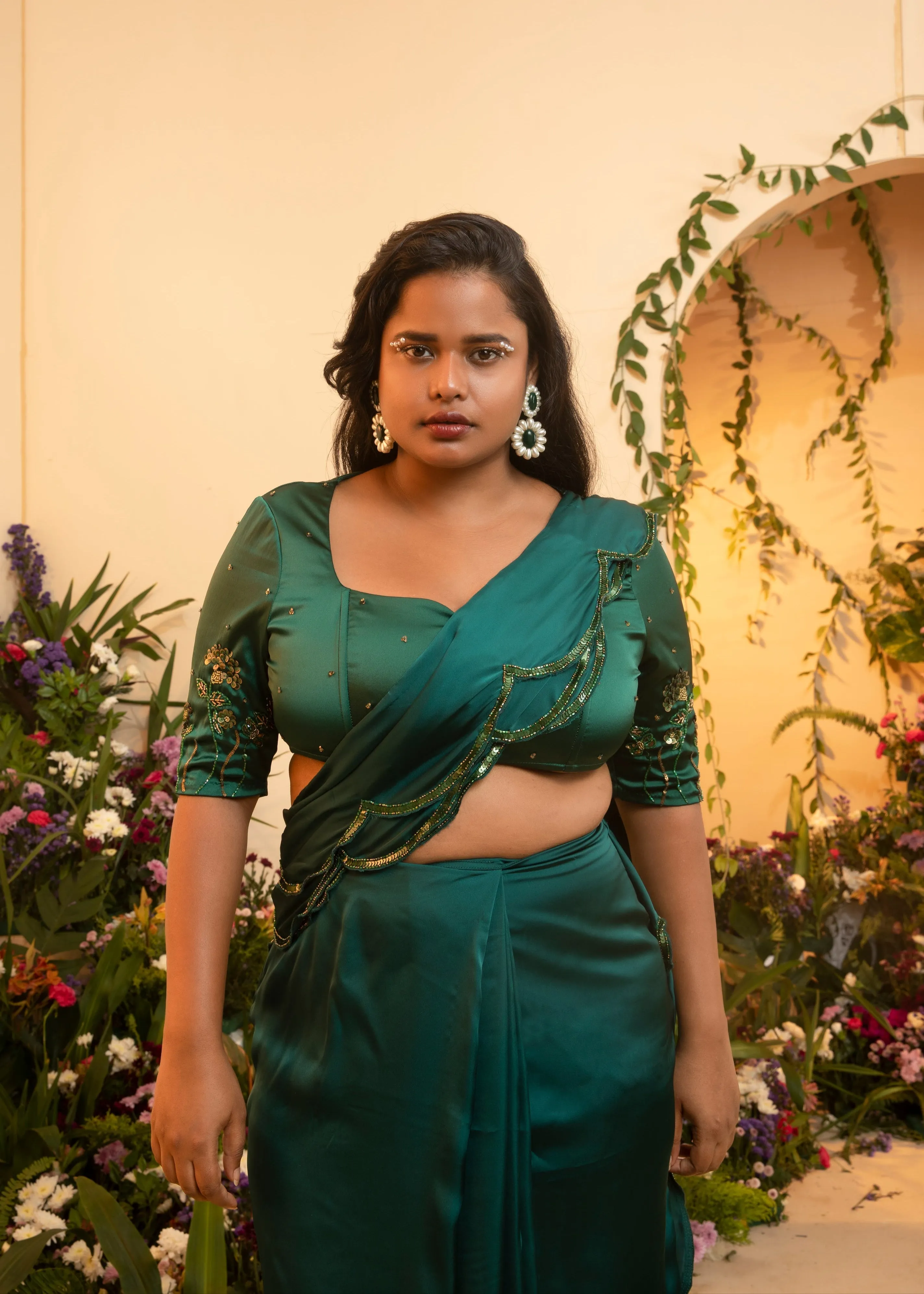 Ila Emerald Embroidered Corset Blouse