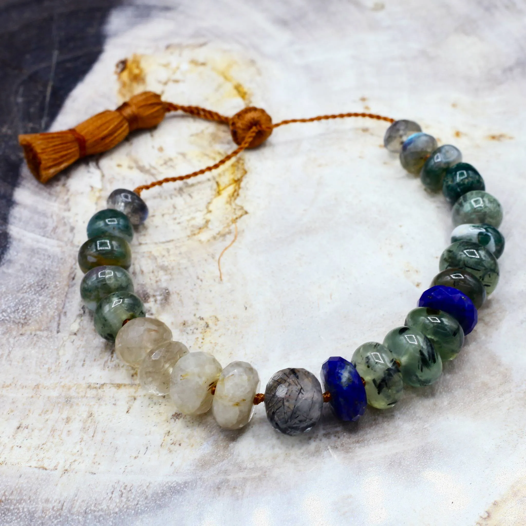 Lapis, Pyrite   Chrysoprase Gemstone Tassel Bracelet