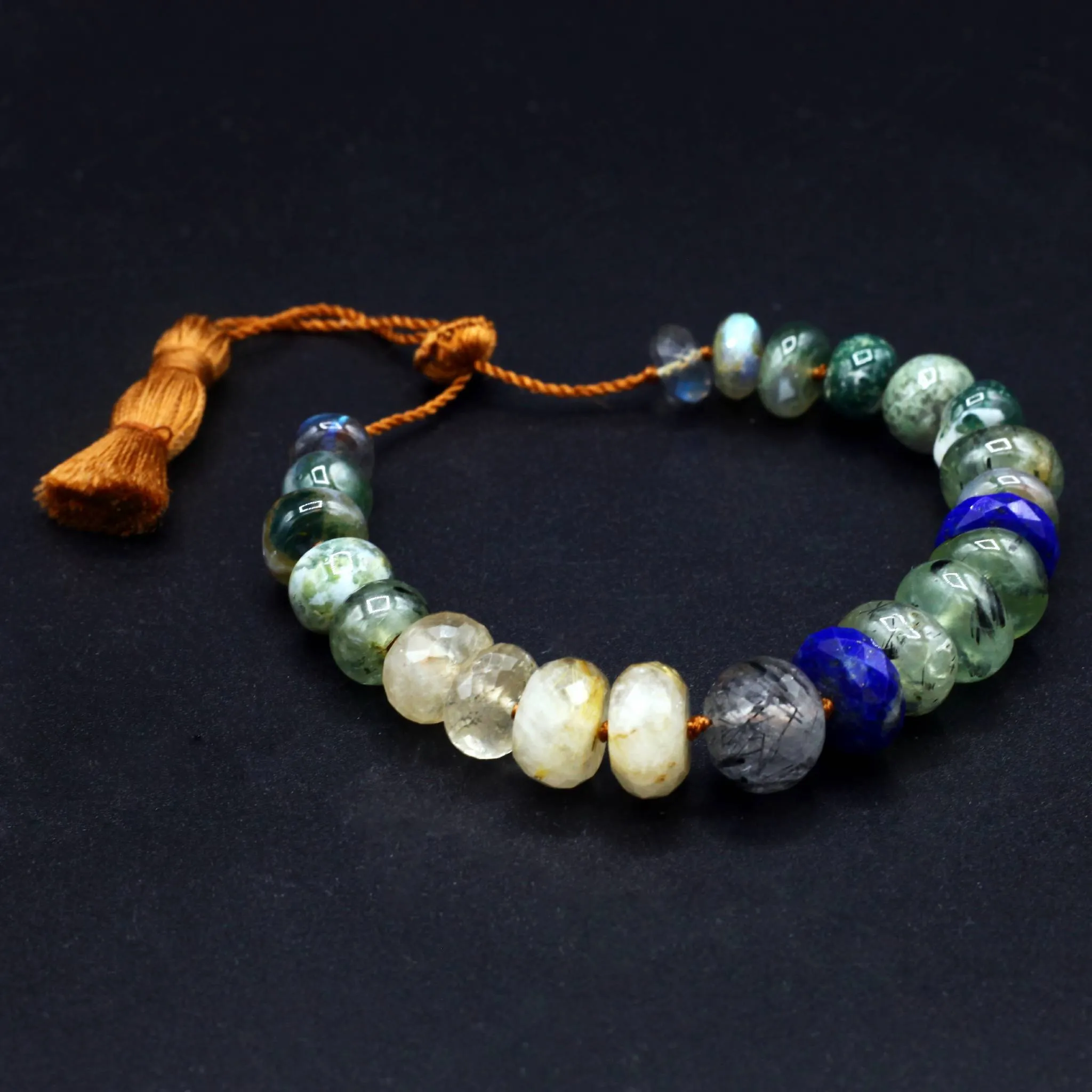 Lapis, Pyrite   Chrysoprase Gemstone Tassel Bracelet