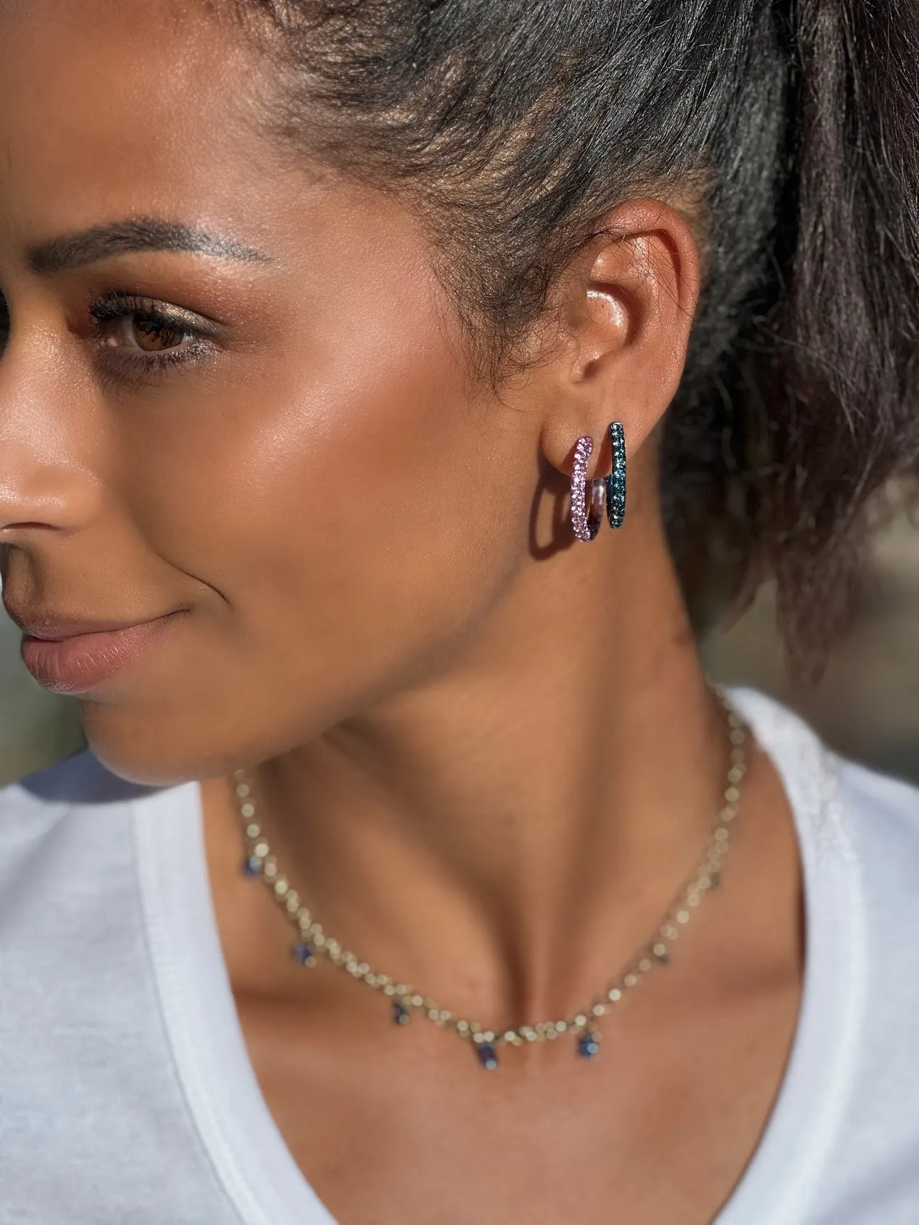 Large Swiss Blue & Blue Rhodium 3 Sided Hoops