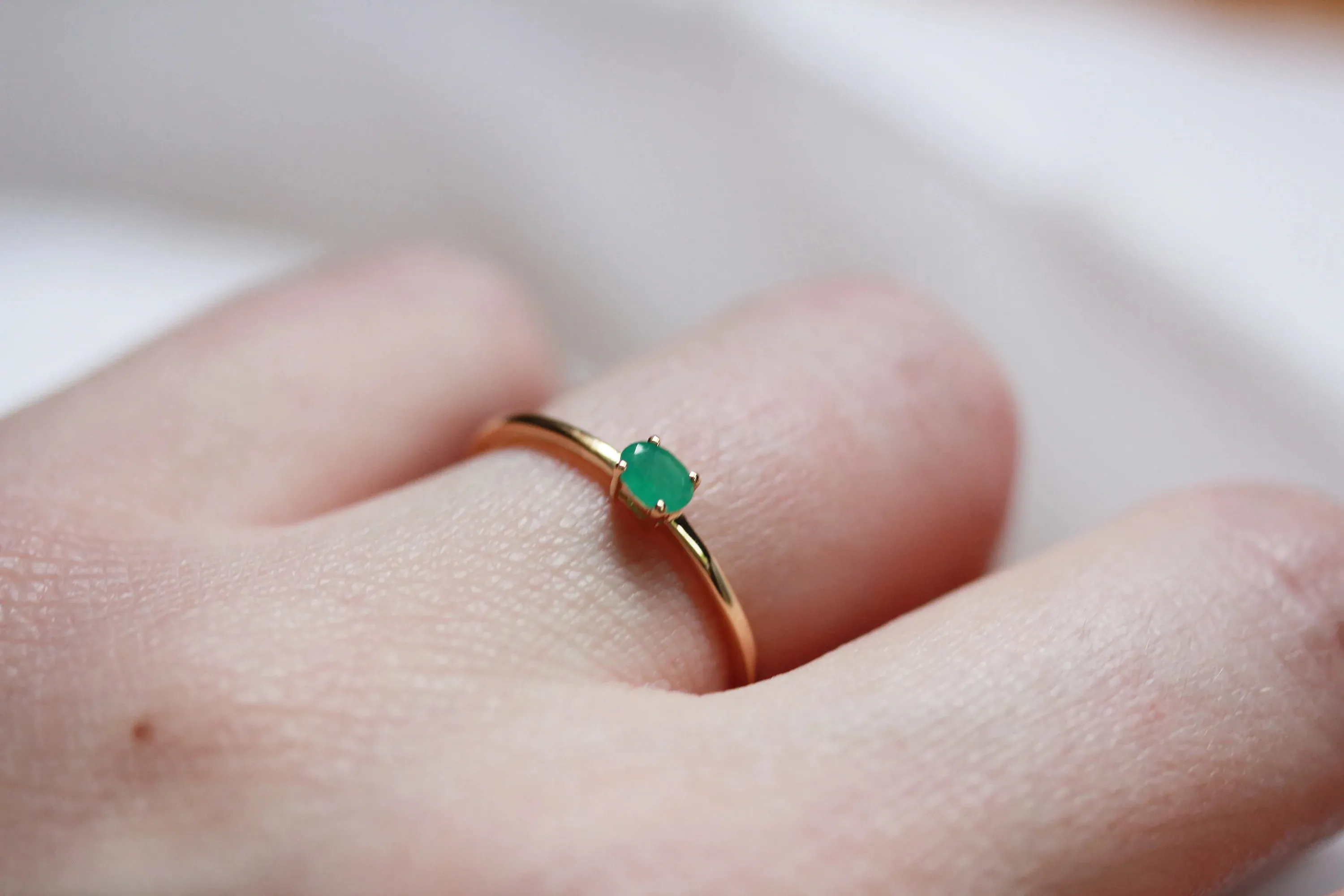 Little Gold Mini Gem Stacking Ring in Emerald