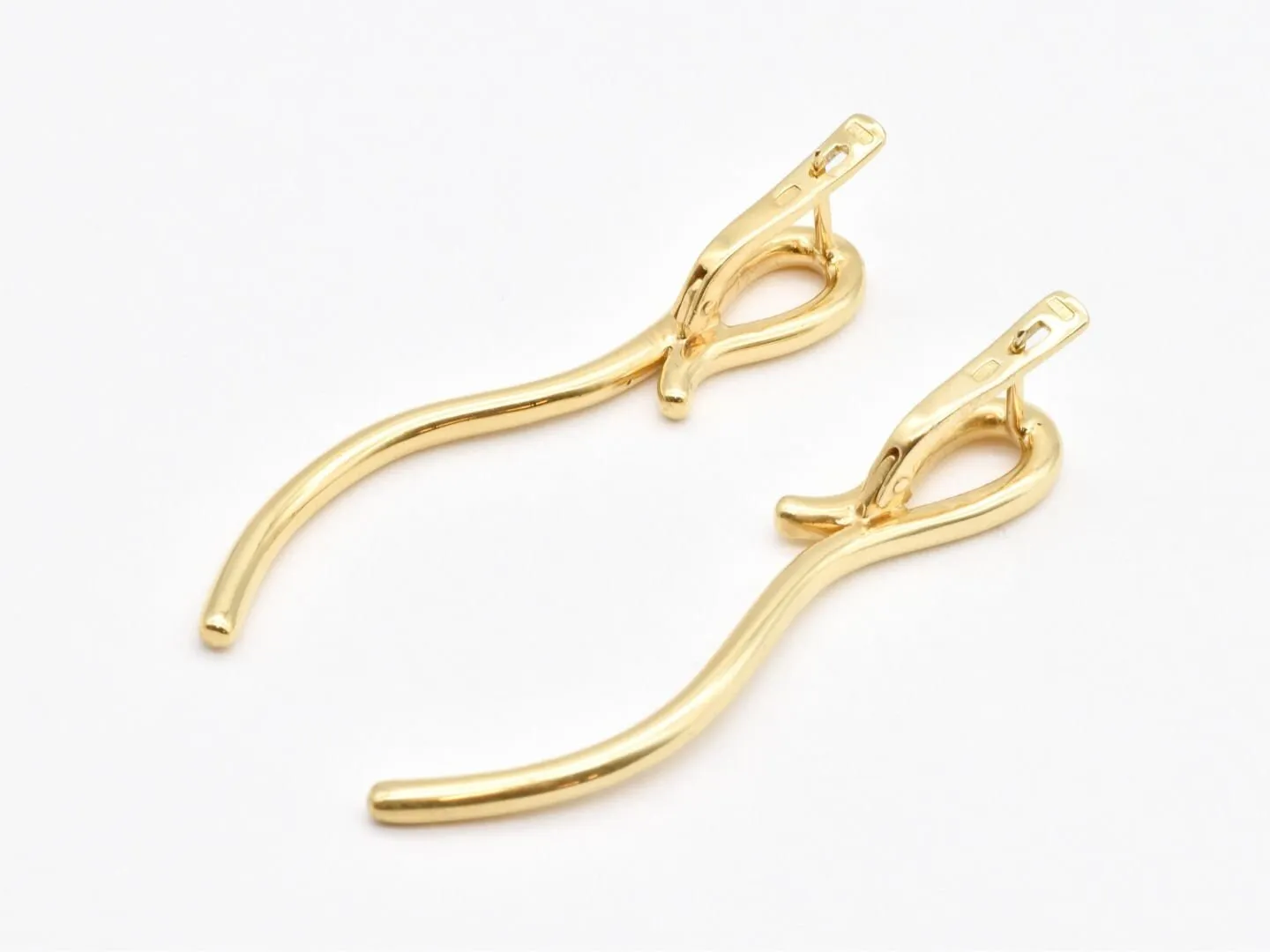 Long Gold Curvy Earrings - Artistic Gold Earrings, Unique Gold Earrings