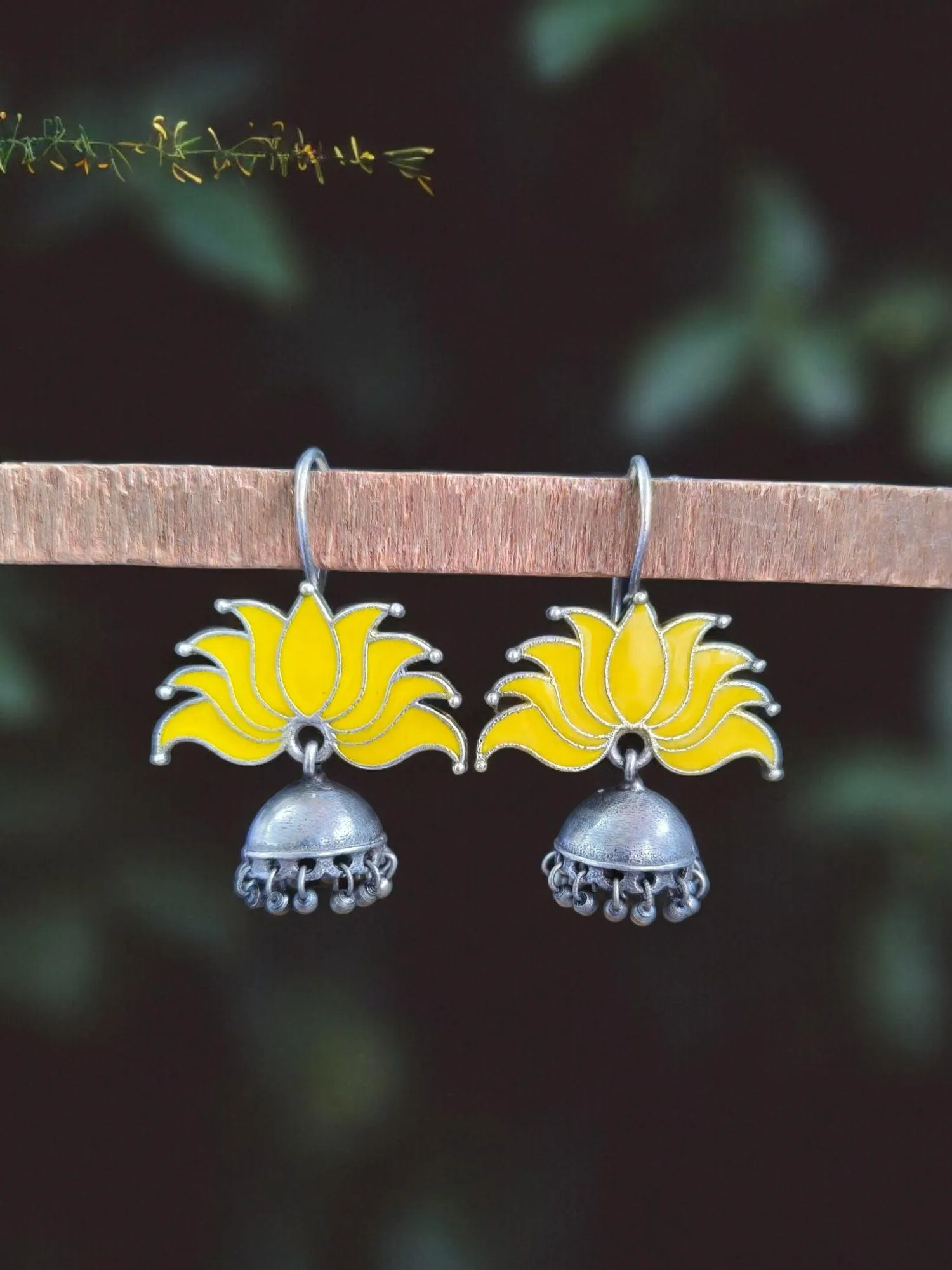 Lotus Oxidized Jhumka Earrings | Sarichka