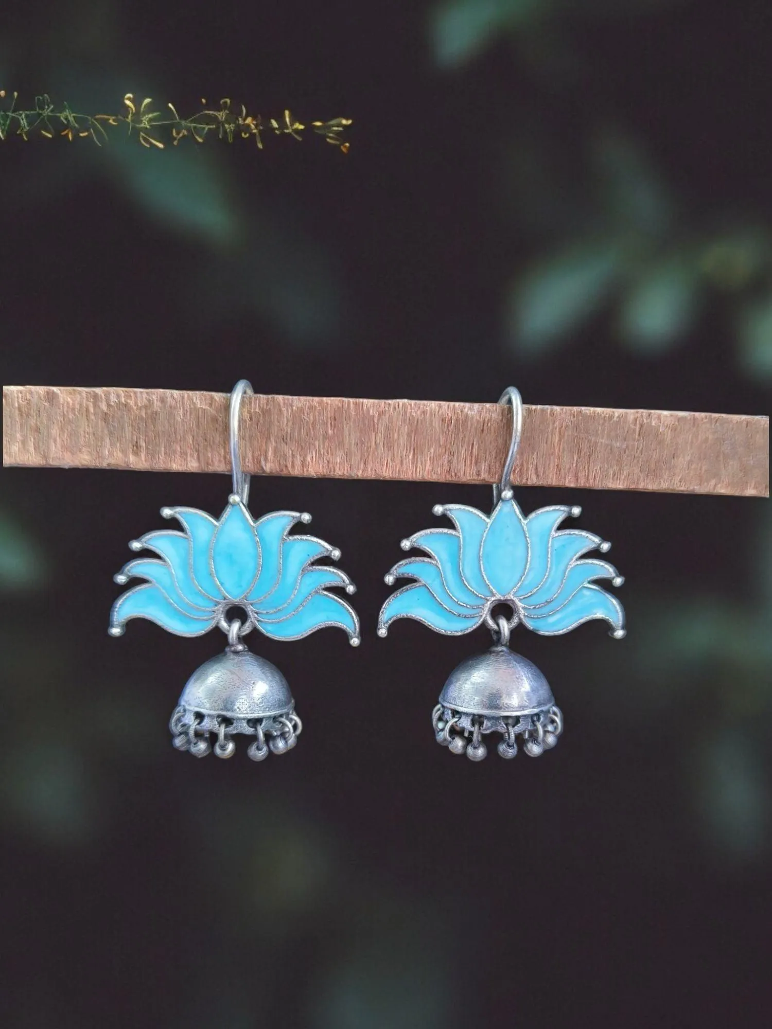 Lotus Oxidized Jhumka Earrings | Sarichka