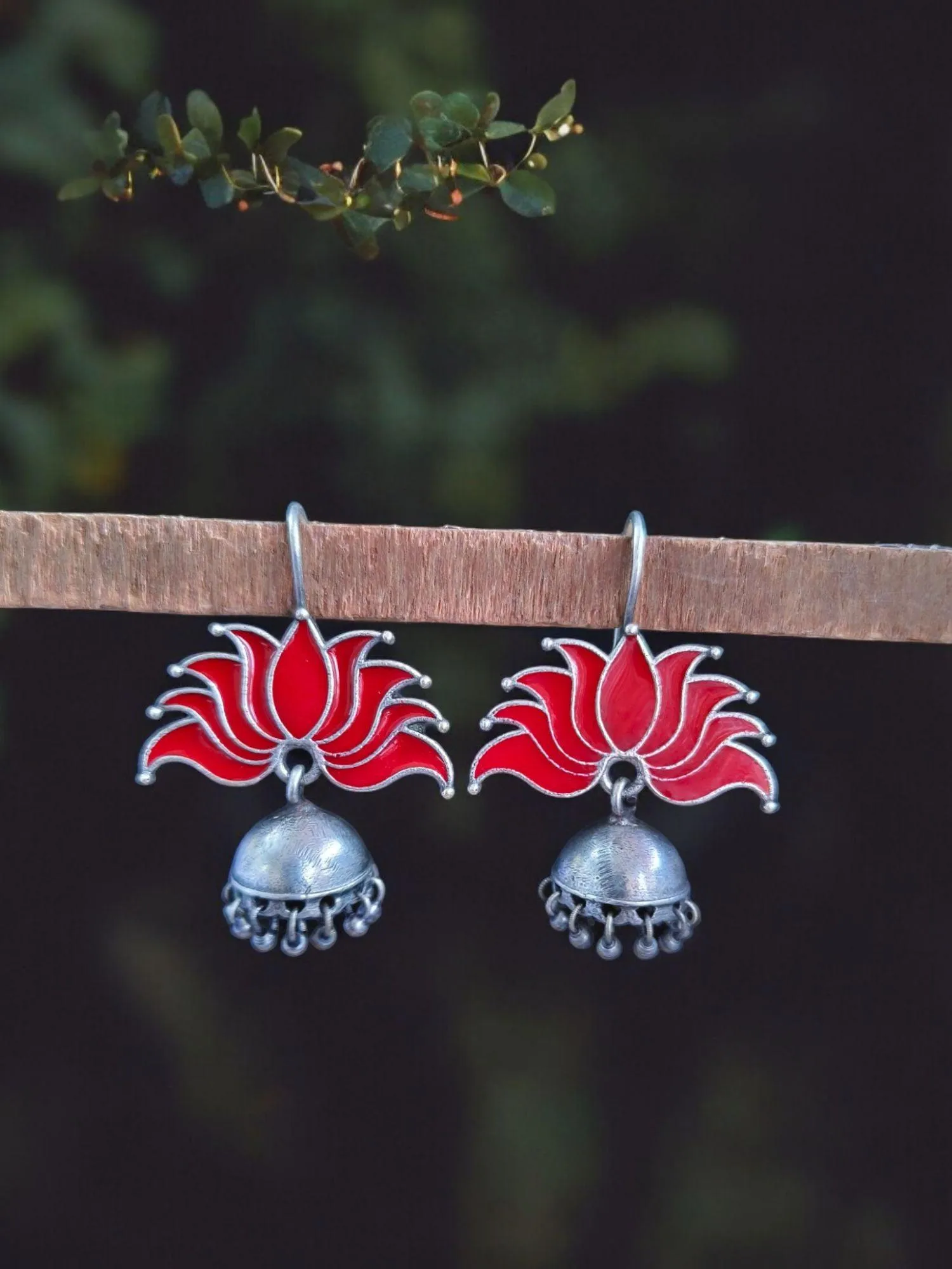 Lotus Oxidized Jhumka Earrings | Sarichka