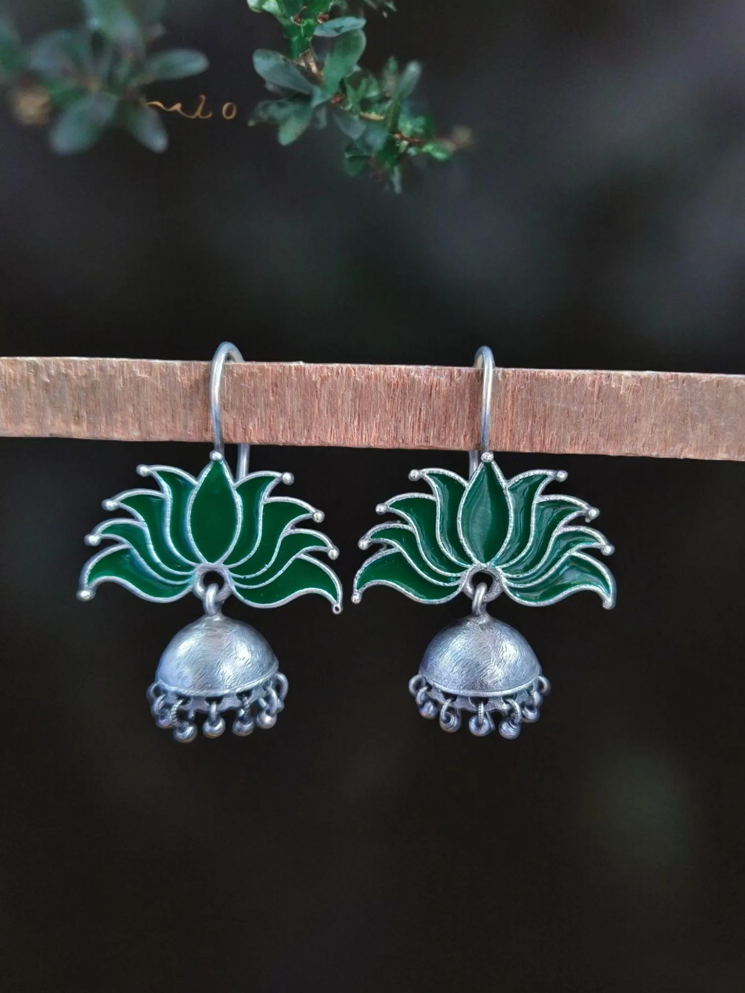 Lotus Oxidized Jhumka Earrings | Sarichka