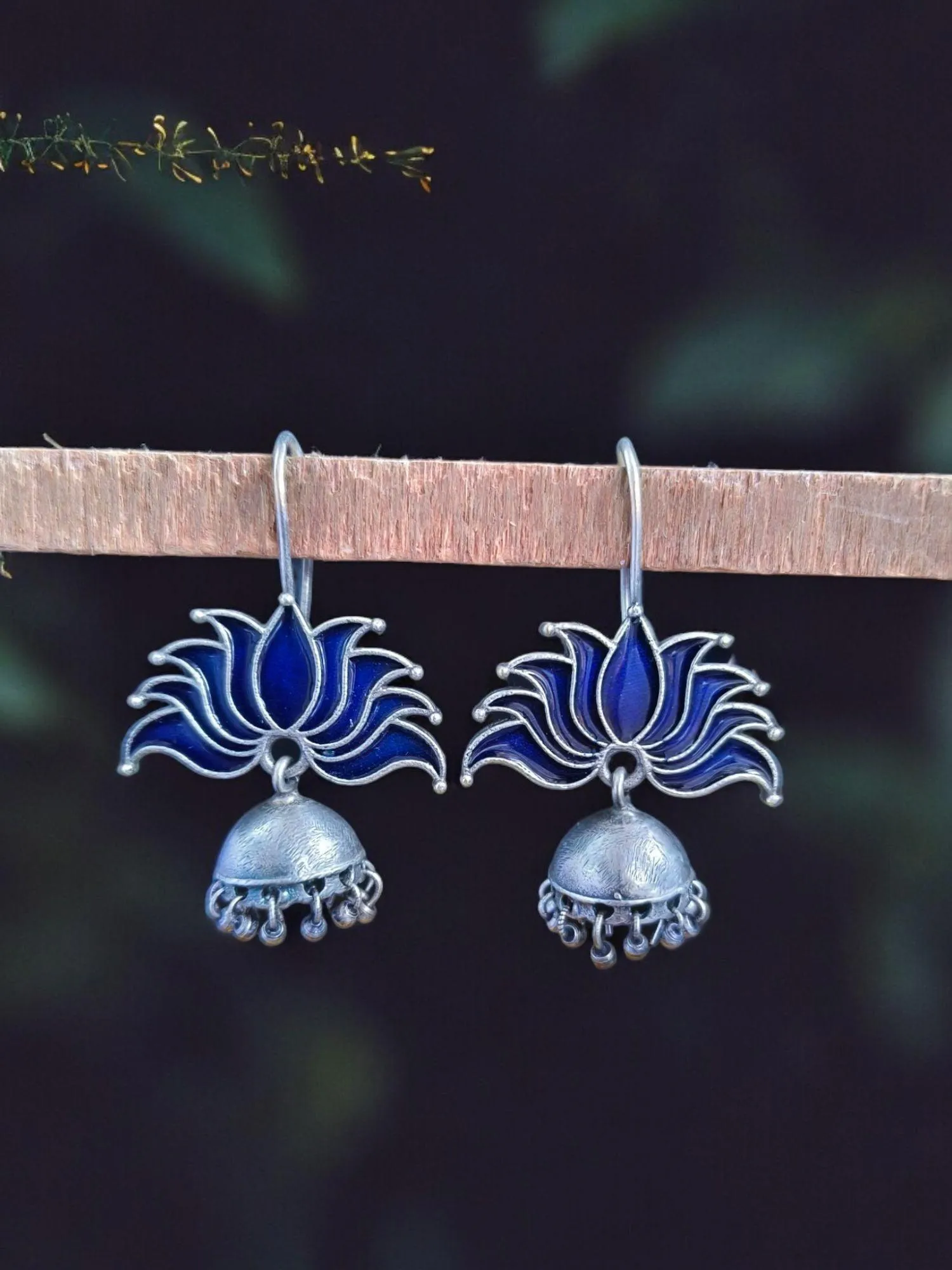 Lotus Oxidized Jhumka Earrings | Sarichka