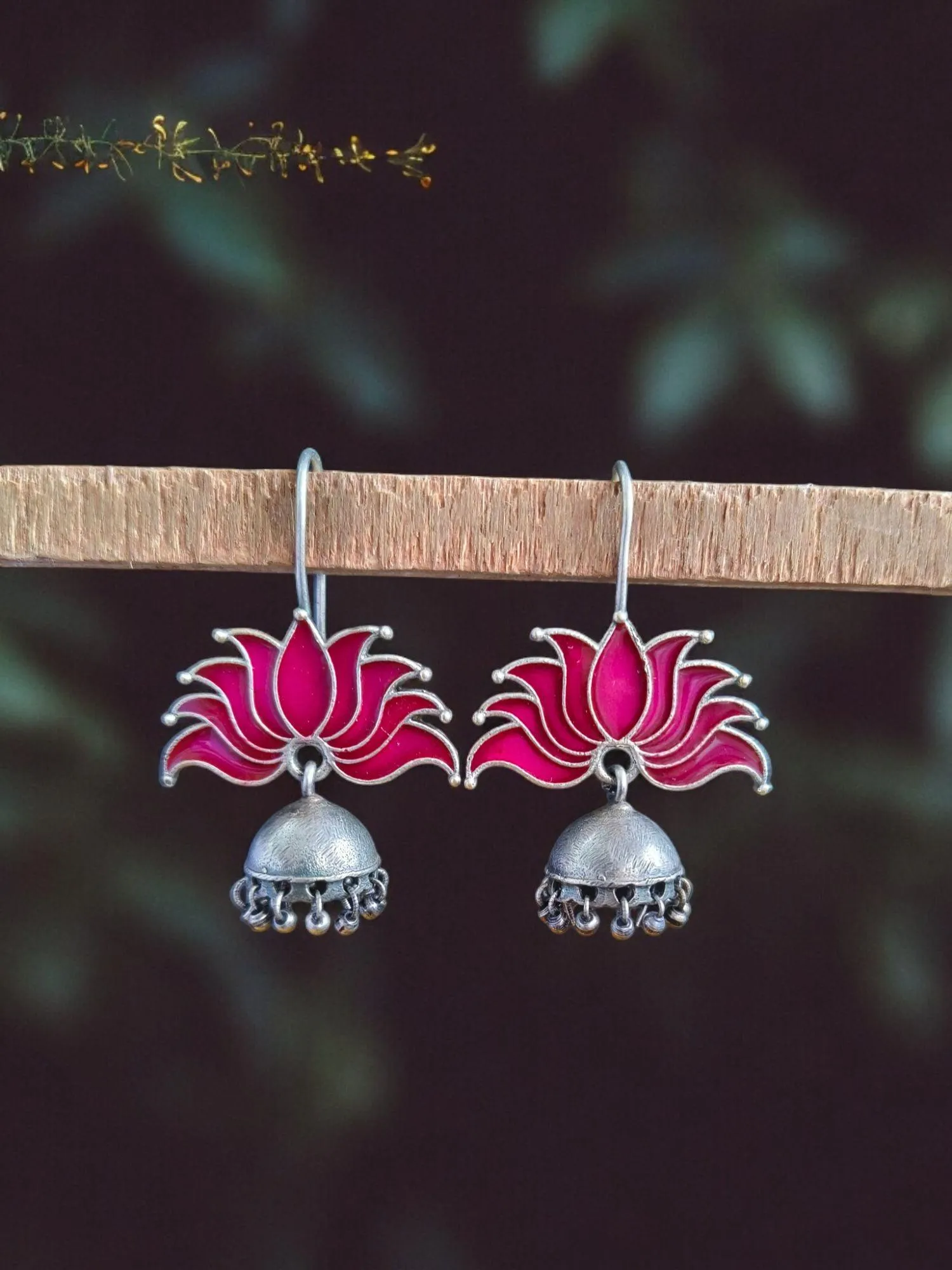 Lotus Oxidized Jhumka Earrings | Sarichka