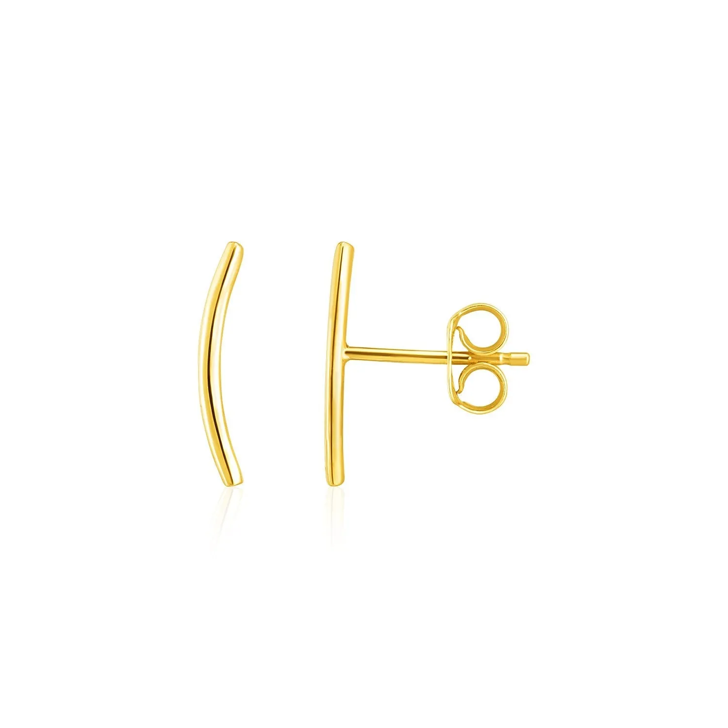 LOVCIA Luxury Dazzling 14k Yellow Gold Curved Bar Climber Earrings