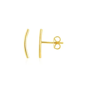 LOVCIA Luxury Dazzling 14k Yellow Gold Curved Bar Climber Earrings