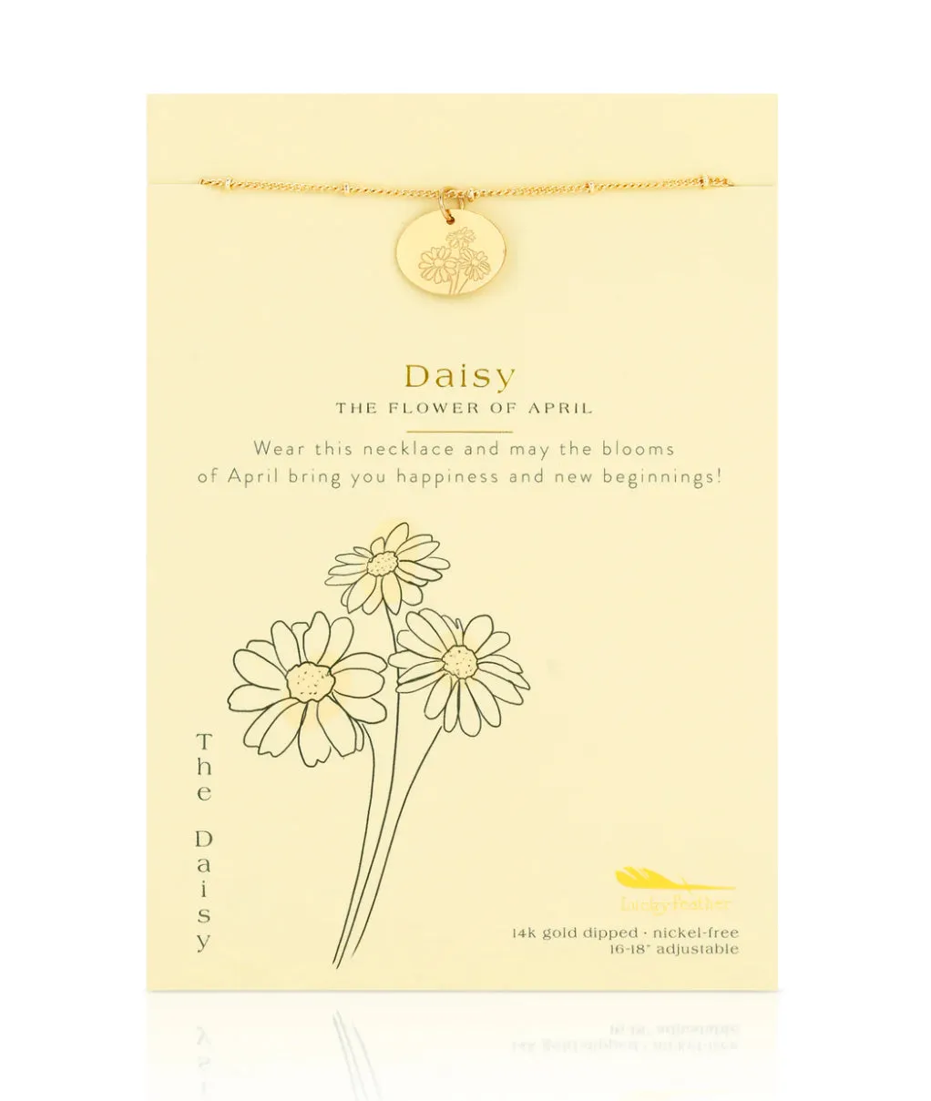 Lucky Feather Birth Flower Necklace - Daisy (April)