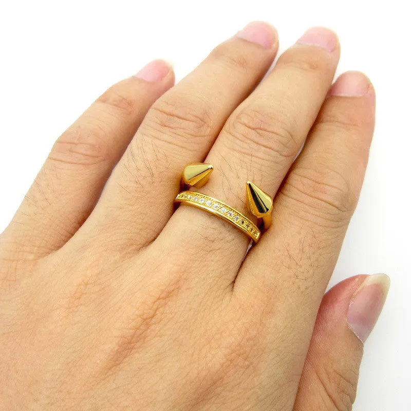 Luxury Brand Jewelry Nail Rings Cubic Zircon Engagement Ring Hypoallergenic Copper 18K Gold Plated Wedding Rings For Women