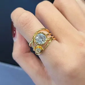 Luxury Gold Wide Ring for Women Party Anniversary Jewelry