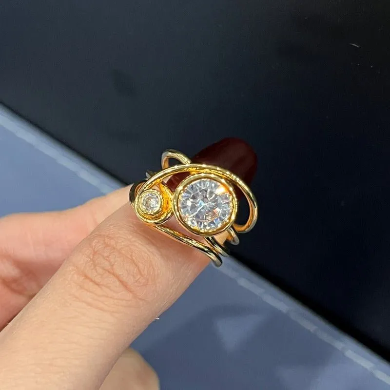 Luxury Gold Wide Ring for Women Party Anniversary Jewelry