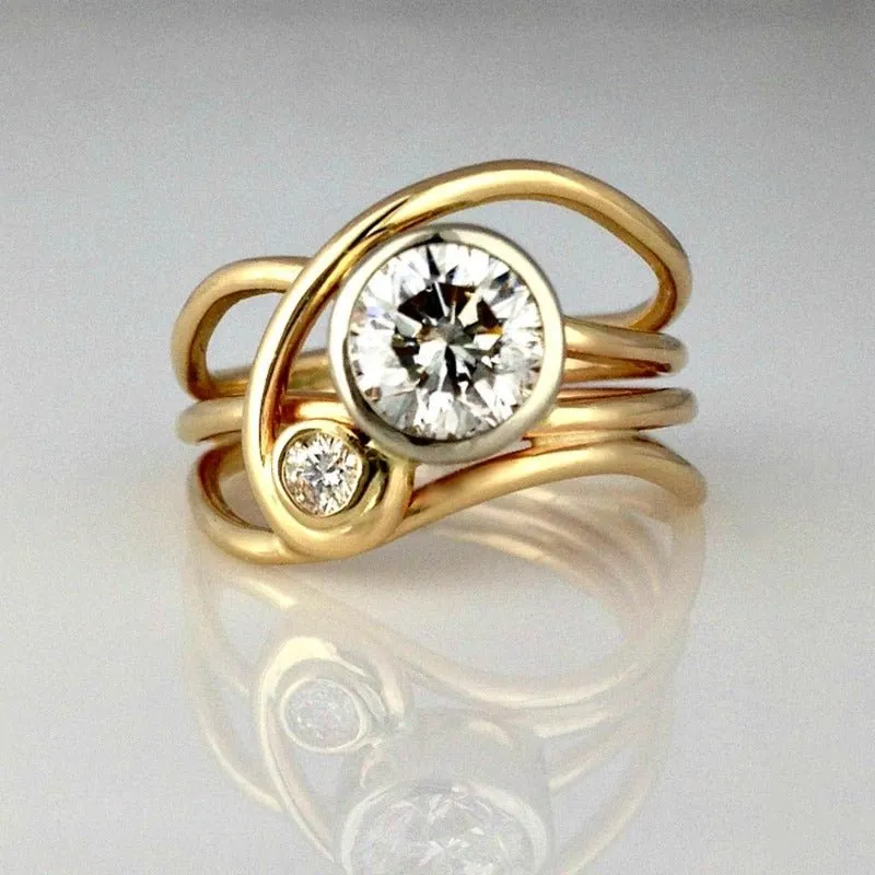 Luxury Gold Wide Ring for Women Party Anniversary Jewelry