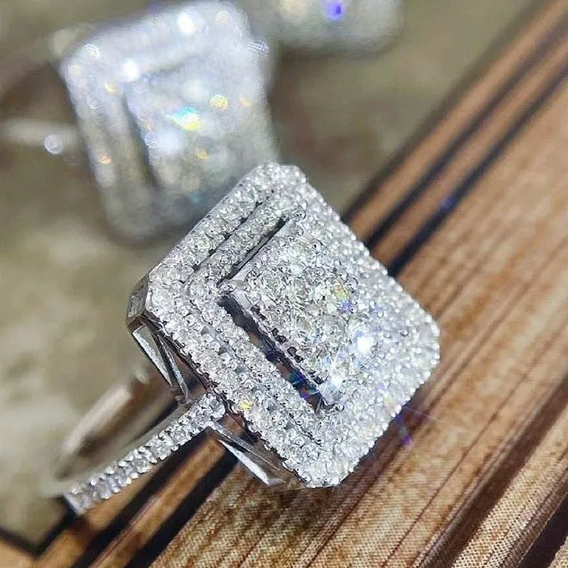 Luxury Sapphire Square Wedding Rings for Women Engagement Jewelry