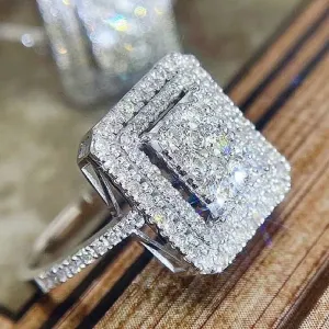 Luxury Sapphire Square Wedding Rings for Women Engagement Jewelry