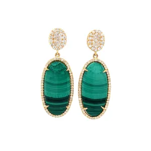 Malachite & Diamond Drop Earrings in 18k Yellow Gold