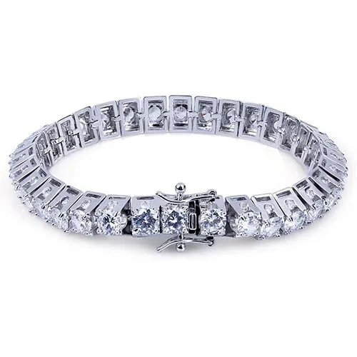 MISSFOX Hiphop Men 10mm Big CZ Diamond Cuba Bracelets & Bangles 18K Gold Argent Brazalete Hombre 1 Row Trapezoid Luxury Bracelet