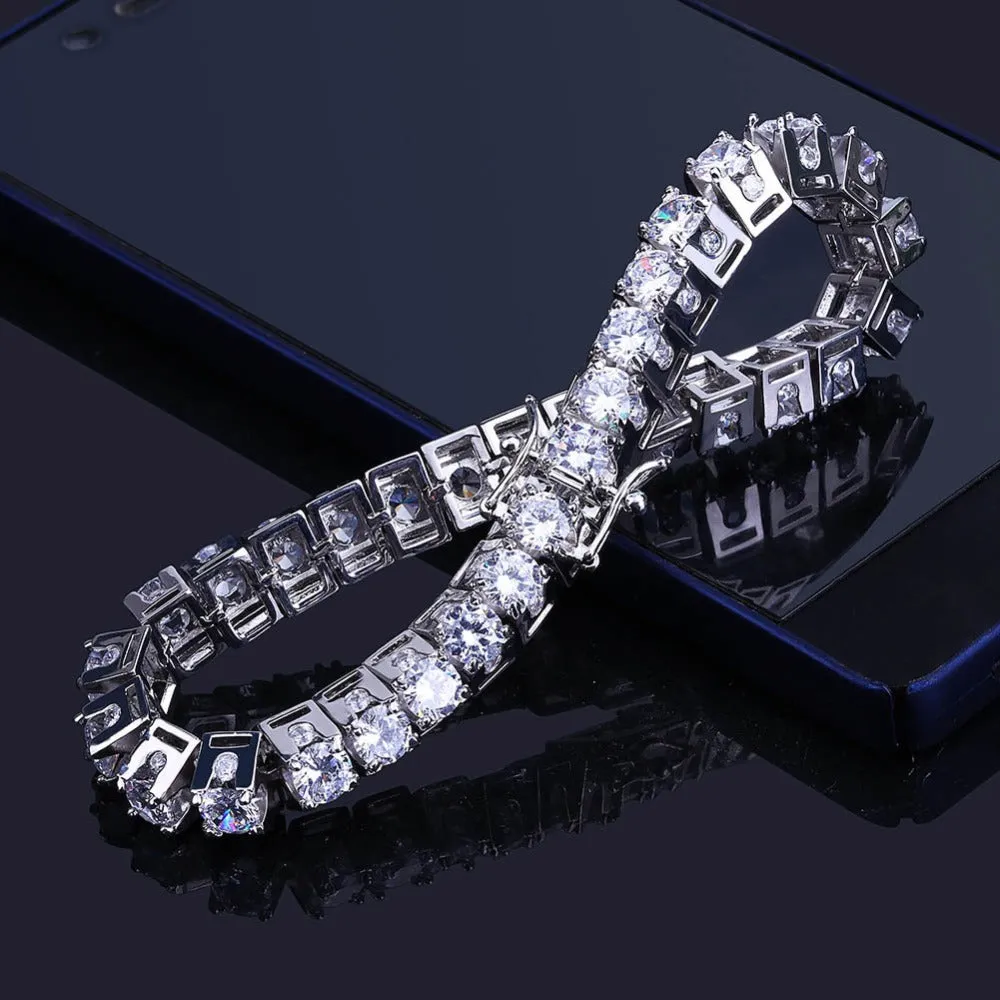 MISSFOX Hiphop Men 10mm Big CZ Diamond Cuba Bracelets & Bangles 18K Gold Argent Brazalete Hombre 1 Row Trapezoid Luxury Bracelet