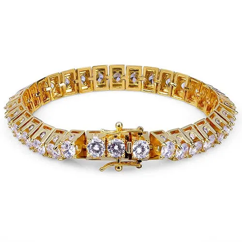 MISSFOX Hiphop Men 10mm Big CZ Diamond Cuba Bracelets & Bangles 18K Gold Argent Brazalete Hombre 1 Row Trapezoid Luxury Bracelet