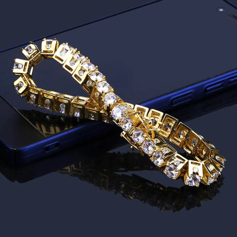 MISSFOX Hiphop Men 10mm Big CZ Diamond Cuba Bracelets & Bangles 18K Gold Argent Brazalete Hombre 1 Row Trapezoid Luxury Bracelet