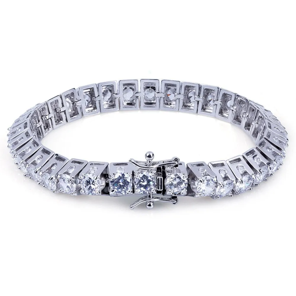 MISSFOX Hiphop Men 10mm Big CZ Diamond Cuba Bracelets & Bangles 18K Gold Argent Brazalete Hombre 1 Row Trapezoid Luxury Bracelet