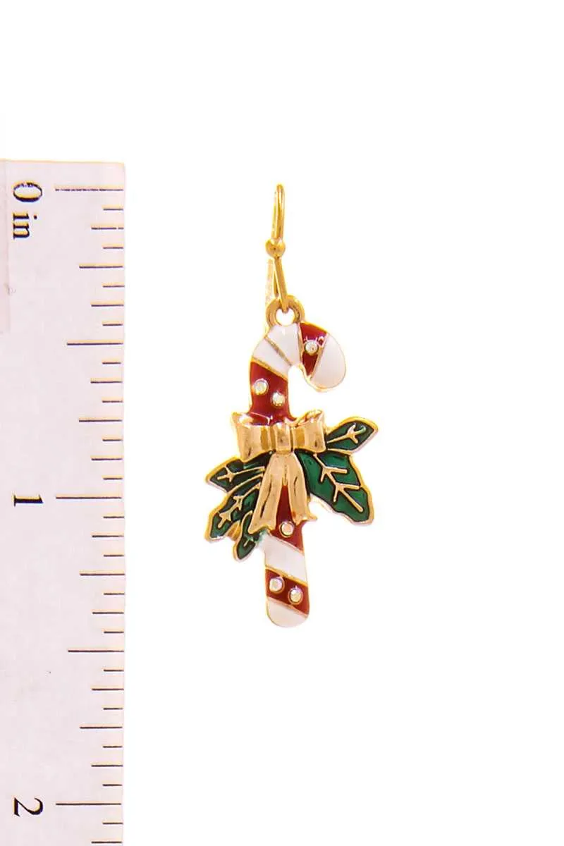 Modern Christmas Cane Ribbon Design Earring