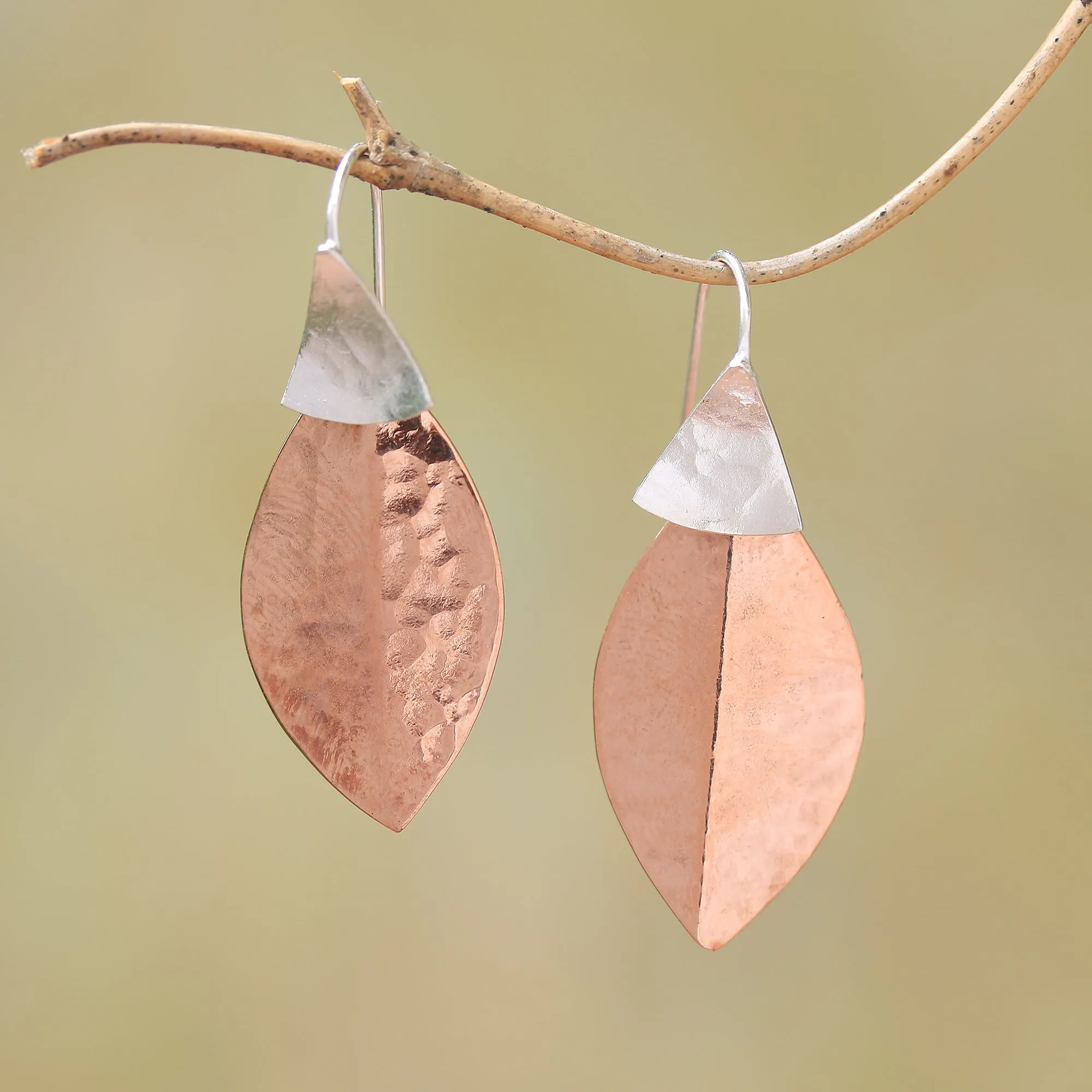 Modern Fall Rose Gold Accent Sterling Silver Dangle Earrings from Bali