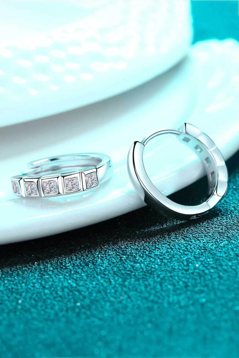 Modern Huggie Sterling Silver Moissanite Earrings