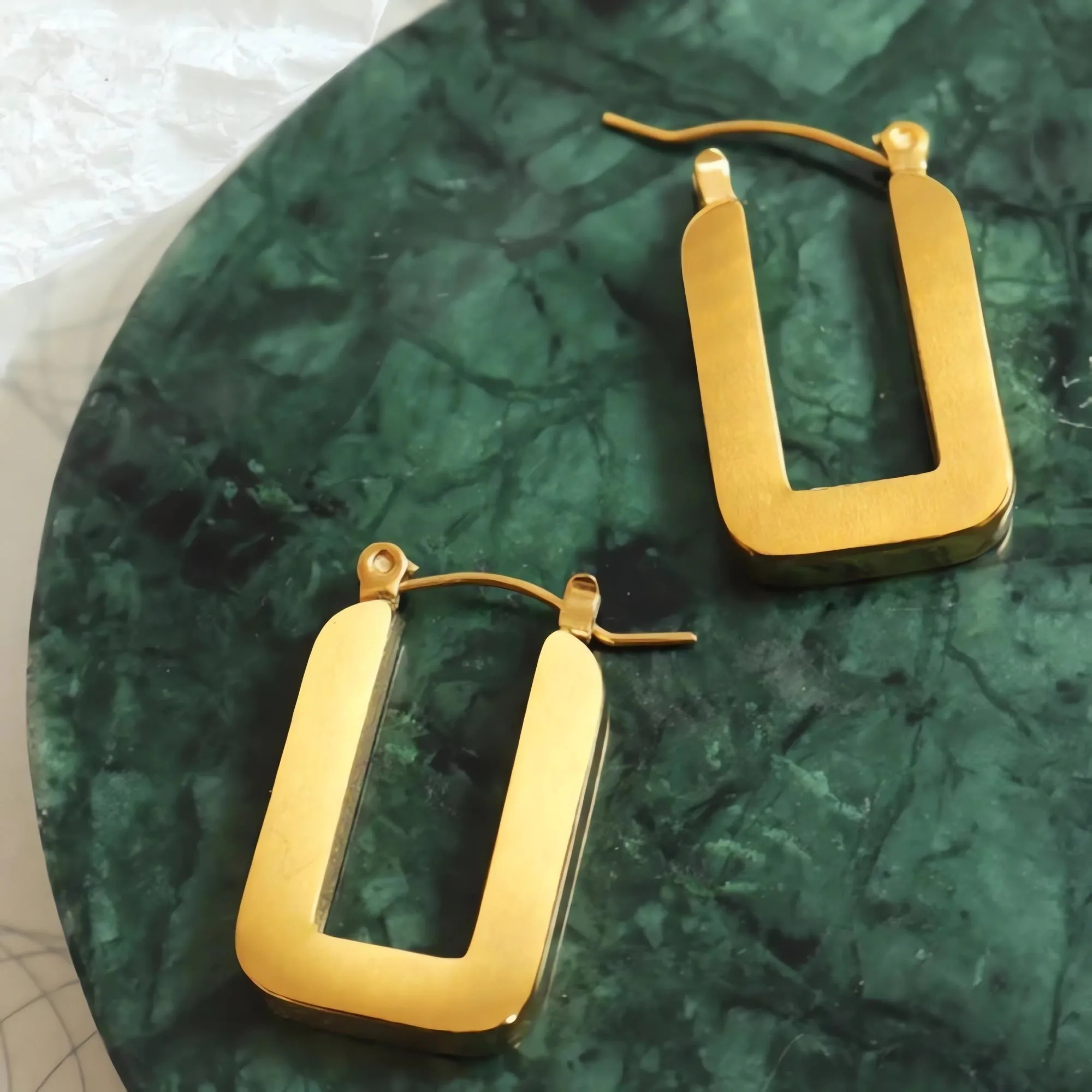 Modern Medium Rectangle Hoops Earrings