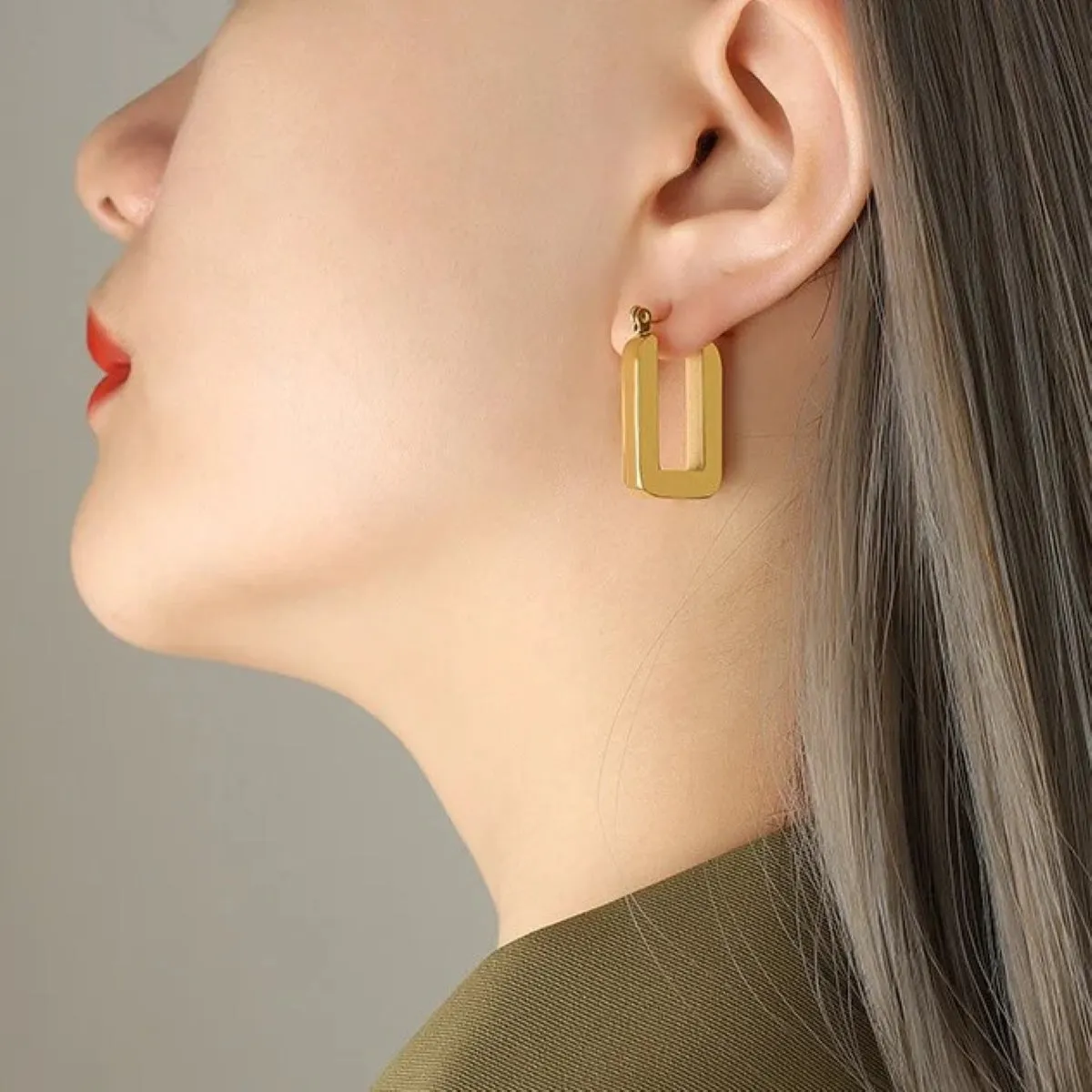 Modern Medium Rectangle Hoops Earrings