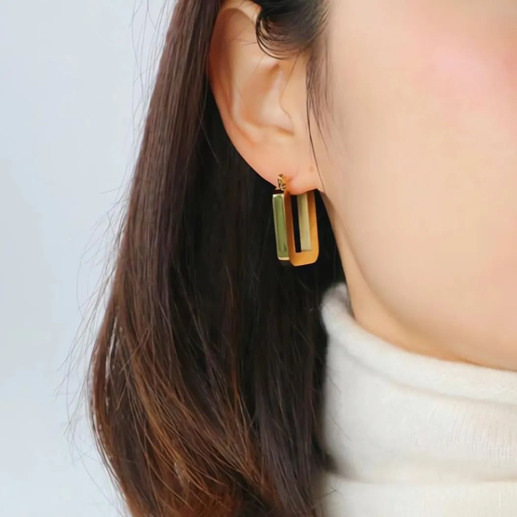Modern Medium Rectangle Hoops Earrings
