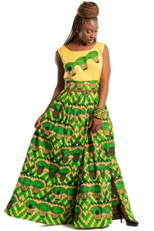 Monifa African Print Maxi Dress (Yellow / Green)