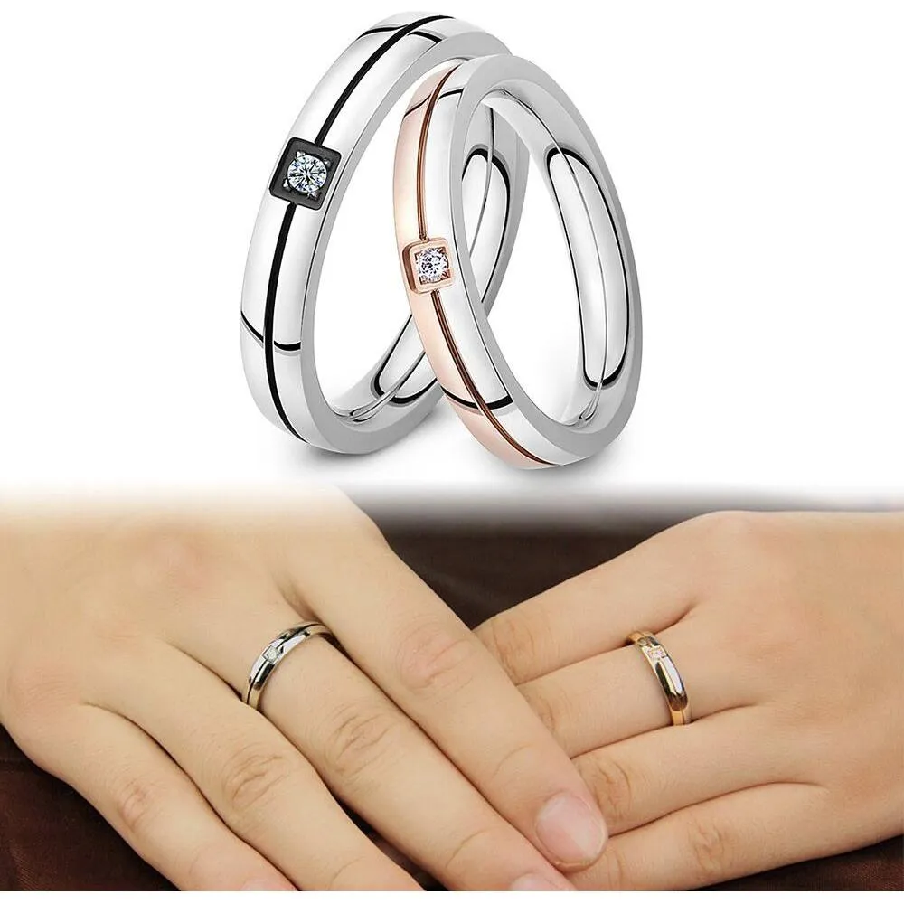 Mosaic Cubic Zirconia Ring Stainless Steel Shining Crystal Couple Rings Forever Love For Romantic Gift R19102