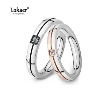 Mosaic Cubic Zirconia Ring Stainless Steel Shining Crystal Couple Rings Forever Love For Romantic Gift R19102